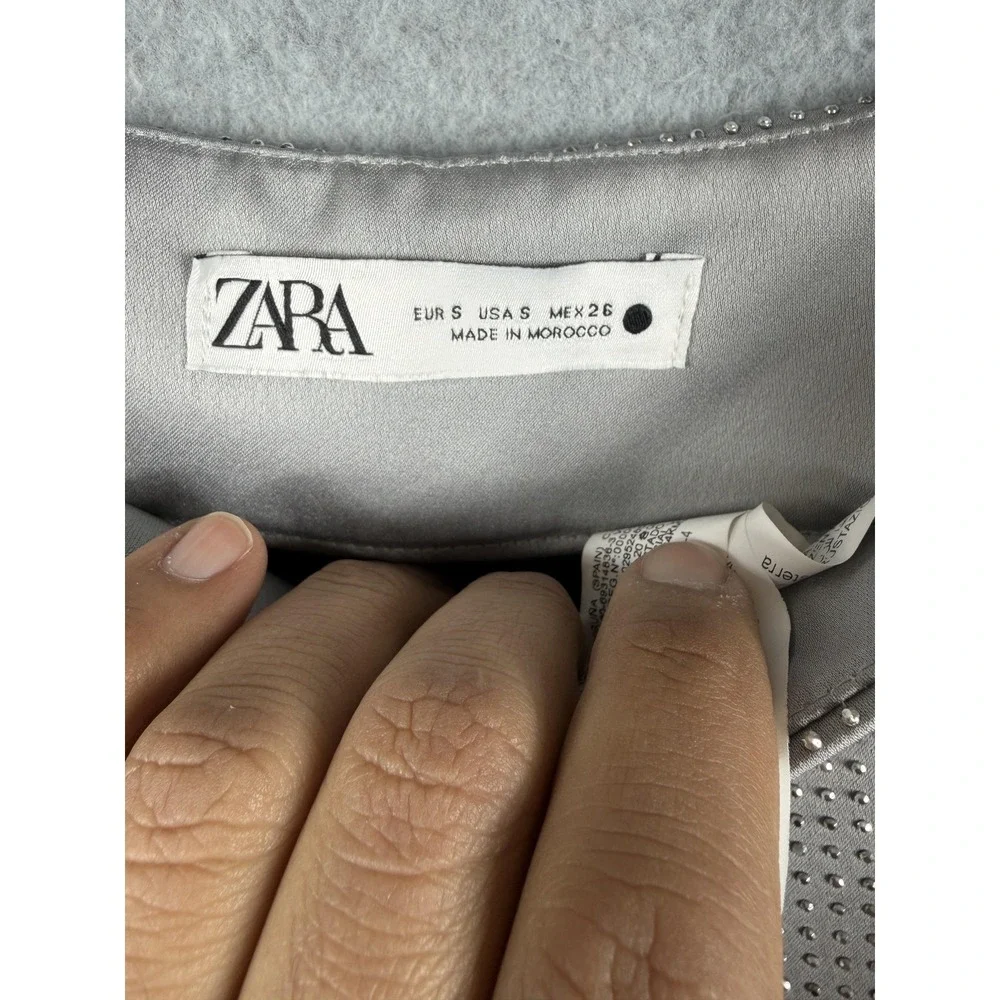 Zara Skirt Womens Small Silver Rhinestone Pencil Midi Lined Slit Party Formal